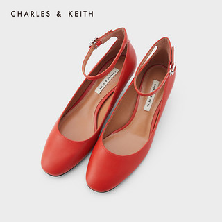 CHARLES&KEITH秋冬女鞋CK1-60580121女士一字扣猫跟单鞋婚鞋（34、Blush浅红色）