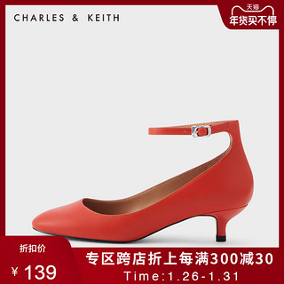 CHARLES&KEITH秋冬女鞋CK1-60580121女士一字扣猫跟单鞋婚鞋（34、Blush浅红色）