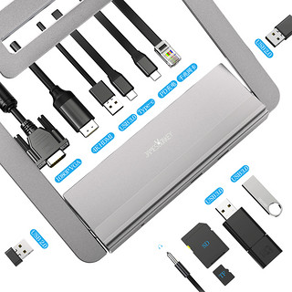 贱驴Type-C桌面千兆网口支架式拓展坞USB-C转VGA/HDMI转换器苹果Macbook华为/小米笔记本电脑投屏扩展坞雷电3（0.1m、12合一）