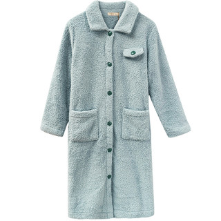 绮瑞珊瑚绒睡衣女士秋冬季加绒加厚2020新款雪花绒家居服开衫睡袍（M、是、藕粉）