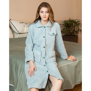 绮瑞珊瑚绒睡衣女士秋冬季加绒加厚2020新款雪花绒家居服开衫睡袍（M、是、藕粉）