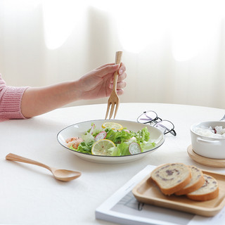 川岛屋木勺子木质长柄吃饭用调羹家用日式木头汤勺小号汤匙蜂蜜勺（榉木原色叉勺套装(24号)）