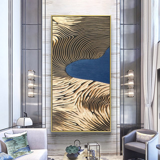 金色弦梦 现代轻奢玄关装饰画竖版抽象挂画酒店别墅走廊过道墙画（铝合金装裱外框+有机玻璃（轻奢）-3CM、93*183、《金色弦梦》：单幅价格、C款：海潮）