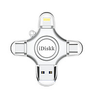 iDiskk U018 USB3.0 U盘 银色 256GB Type-C/Micro USB/苹果lightning/USB四口