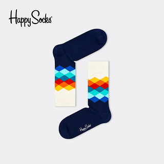 HappySocks瑞典潮牌 几何菱格图彩色袜子ins女潮中筒情侣春夏棉袜（36-40、橙青菱格）