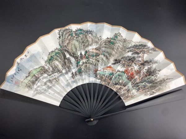 东然雅韵胡跃进青绿山水折扇100纯手绘33x195cm纸本