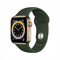 Apple 苹果 Watch Series 6 智能手表 40mm GPS+蜂窝款版 金色不锈钢表壳 深绿色运动型表带