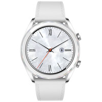 HUAWEI 华为 WATCH GT 雅致款 智能手表 42mm 银色陶瓷表圈 白色皮革表带（NFC、GPS、北斗）