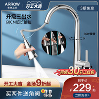 ARROW箭牌厨房水龙头抽拉式网红冷热304不锈钢洗菜盆 家用万向伸缩龙头(银色连体抽拉款(AE4588))