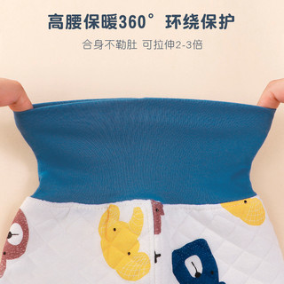 宝宝保暖衣套装秋冬三层夹棉高腰护肚裤加厚儿童内衣纯棉婴儿衣服（90cm 、熊头平腰款）