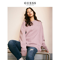 GUESS 2020新秋女士倒三角LOGO加绒圆领卫衣-Q0BQ21R2Q42（M、BLK-黑色）