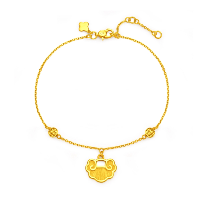 chow tai fook 周大福 大福红系列 eof54 金锁纳福足金手链 16.