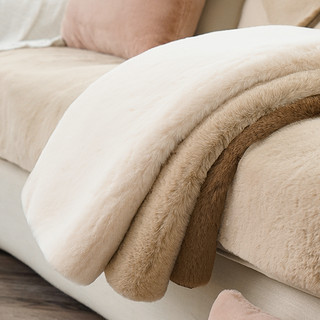 皮草沙发垫加厚毛毛高档沙发套罩全包万能套冬季轻奢毛绒防滑坐垫（北极兔毛-米白、30*50cm）