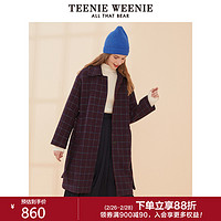 TeenieWeenie小熊冬季新款女装毛呢大衣时尚格子休闲外套（165/M、酒红色）