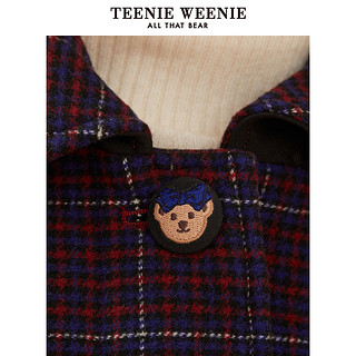 TeenieWeenie小熊冬季新款女装毛呢大衣时尚格子休闲外套（155/XS、酒红色）