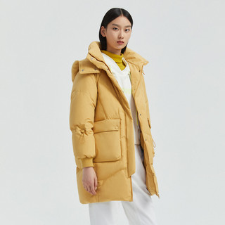 波司登羽绒服2020新款女中长款抽绳时尚保暖B00145972（180/100A、勋章黄3075）