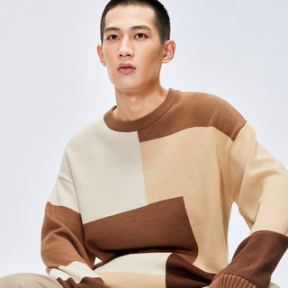 马克华菲 潮牌毛衣男士2020秋冬新款潮流复古咖色宽松版针织衫（185/XXL、617中卡其）