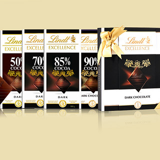 Lindt 瑞士莲 EXCELLENCE特醇 可可黑巧克力礼盒 4口味 350g（50%100g+70%100g+85%100g+99%50g）