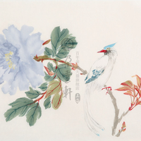 朶雲軒 商笙伯 花鸟装饰画《富贵长寿》画芯尺寸约24x32cm 宣纸 木版水印画