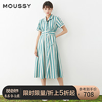 MOUSSY 2021夏季新品宽条纹衬衫版型平角翻领连衣裙028ESK30-0340 050黄色