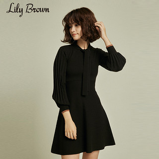 Lily Brown2020秋冬新品 少女灯笼袖系带针织连衣裙LWNO205002（F、绿色）