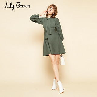 Lily Brown2020秋冬新品 少女灯笼袖系带针织连衣裙LWNO205002（F、绿色）