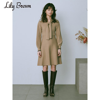 Lily Brown2020秋冬新品 少女灯笼袖系带针织连衣裙LWNO205002（F、绿色）