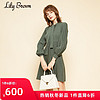 Lily Brown2020秋冬新品 少女灯笼袖系带针织连衣裙LWNO205002（F、棕色）