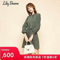 Lily Brown2020秋冬新品 少女灯笼袖系带针织连衣裙LWNO205002（F、棕色）