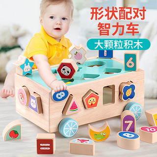 婴儿童玩具益智力动脑早教启蒙积木0宝宝1一2到3岁半男女孩多功能（18孔智力盒可拖拉小车+5层趣味轨道滑球（共配2球））
