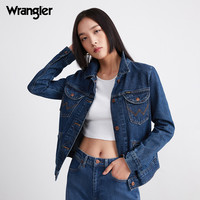 Wrangler威格ICONs系列21春夏女款纯棉牛仔夹克外套W21260E58M75（L、中深蓝洗水）