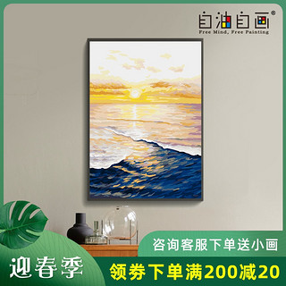 自油自画 数字油画diy 手绘填充油彩画手工填色涂色彩绘画 霞光（30*40 绷好实木内框整套、飞得更高、实木笔杆画笔+高亮环保颜料+油画布）