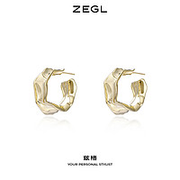ZEGL金属褶皱耳环简约耳圈女气质耳钉2021年新款潮925银针耳饰品（时尚百搭）
