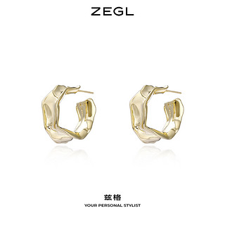 ZEGL金属褶皱耳环简约耳圈女气质耳钉2021年新款潮925银针耳饰品（时尚百搭）