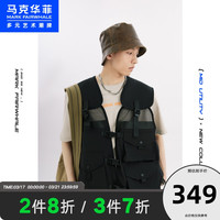 马克华菲 潮牌马甲男2021夏季新款多口袋工装风潮流无袖上衣(165/S、311黑色)