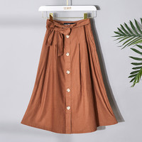 【婆婆妈妈明星推荐】森马 Semir夏新款A字棉麻蝴蝶结女式半身裙女 M 焦糖色6800