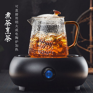 玻璃茶壶过滤泡茶壶家用耐高温加厚锤纹花茶电陶炉煮茶器茶具套装（500ml菱形壶+4锤纹杯（4色））