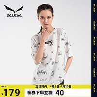 salewa沙乐华T恤棉短袖女2021夏季新款满印户外运动休闲时尚潮T恤（L、云水绿）