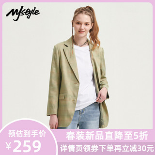 MJstyle21年春夏新款ins复古格纹时尚休闲西装外套女-521130056（S、绿色）