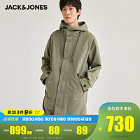 JackJones杰克琼斯休闲中长款连帽风衣外套春男潮流帅气220321019（175/96A/M、E05深黄绿色）