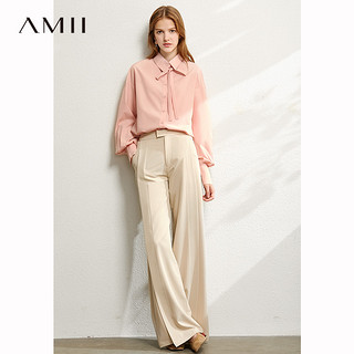 Amii极简设计感小众泡泡袖衬衫女2021春夏新款长袖衬衣薄荷绿上衣（155/80A/S、荔枝白）