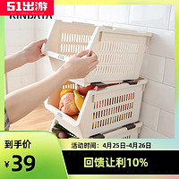 日本可叠加收纳筐塑料玩具收纳篮 厨房零食蔬菜筐子浴室置物架(橙色)
