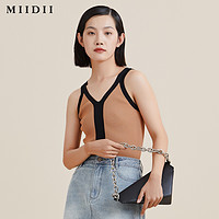 MIIDII/谜底21夏新品修身V领背心针织衫女单穿内搭打底212MZ1228（M、深蓝）