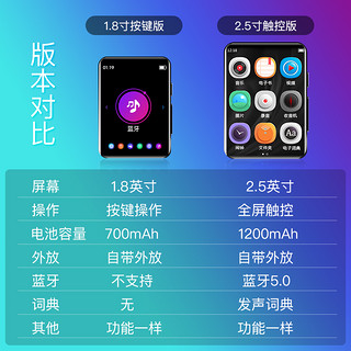 诺必行全面屏mp3mp4随身听学生版超薄蓝牙小型便携式全触屏mp5音乐播放神器mp6英语听读款看小说听歌专用p3（2.5英寸全触屏版、套餐二（配双动圈重低音耳机）、64GB）