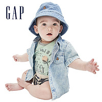 Gap 盖璞 婴儿纯棉翻领牛仔衬衫699086 2021夏季新款童装宝宝短袖上衣