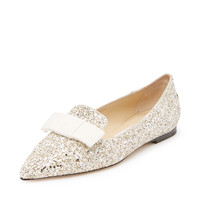 JIMMY CHOO GALATIT 女士GALA羊皮亮片蝴蝶结平底鞋