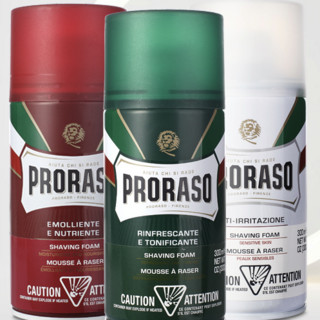 PRORASO 博拉索 男士剃须泡沫套装 (凉感薄荷系列桉树薄荷剃须泡沫300ml+滋润檀香系列檀香乳木果剃须泡沫300ml+绿茶抗敏系列燕麦绿茶剃须泡沫300ml)