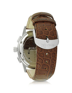 Viareggio 银色调不锈钢表壳和棕色压花皮男士计时手表