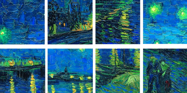 弘舍梵高抽象艺术风景油画星夜成品尺寸60x47cm油画布闪耀金