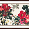 弘舍 田雨霖 牡丹花卉工笔画《天香国色》成品尺寸198x80cm 宣纸 典雅紅褐